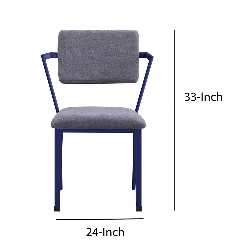 Benjara Fabric Upholstered Metal Base Chair with Flared Armrest, Blue And Gray