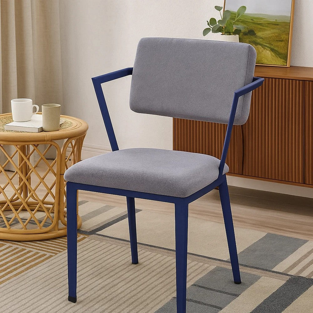 Benjara Fabric Upholstered Metal Base Chair with Flared Armrest, Blue And Gray