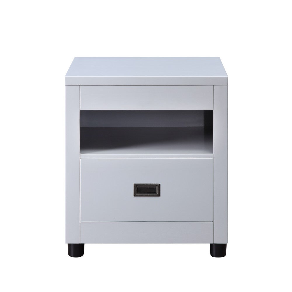Benjara Transitional Style Wooden End Table with 1 Drawer, Gray And Black