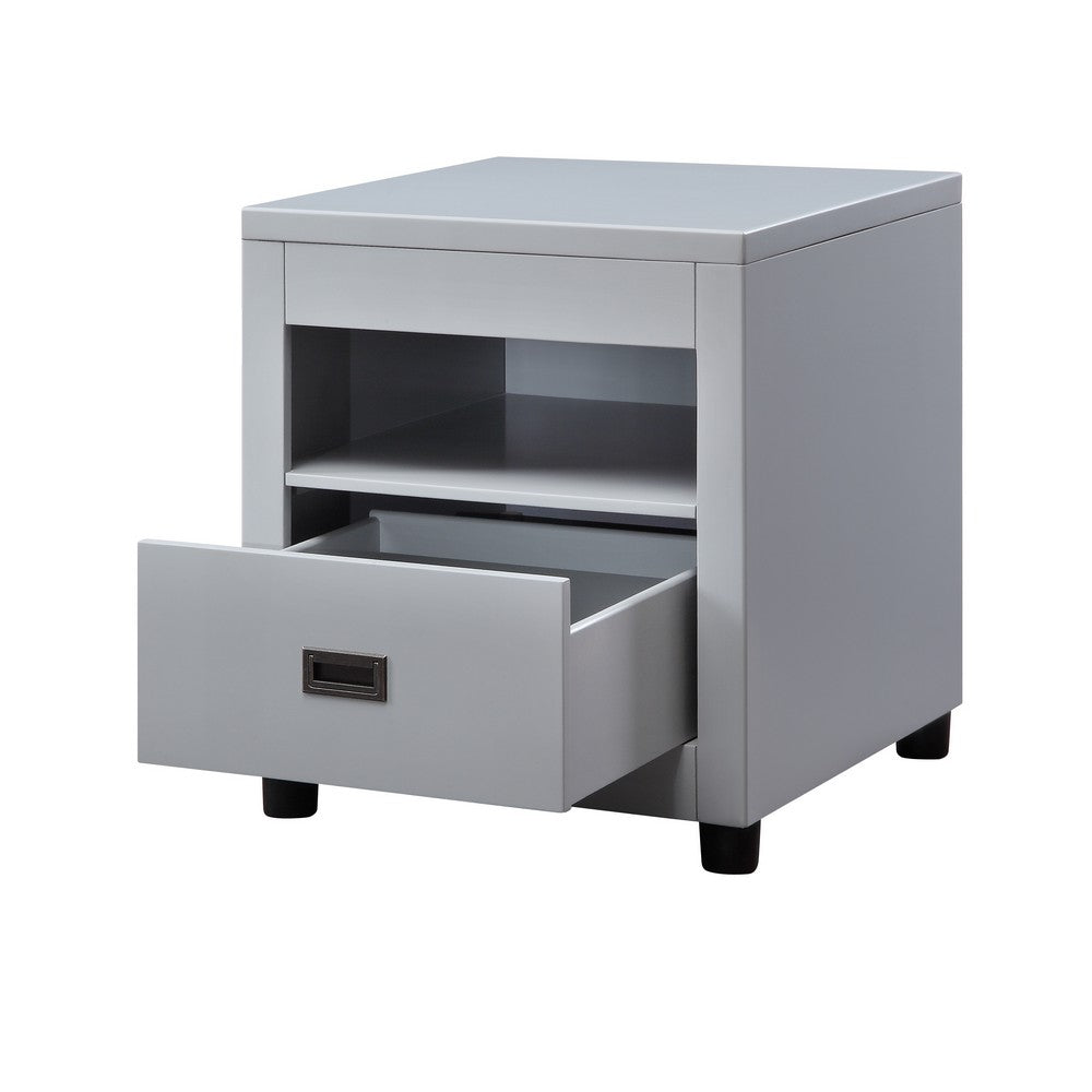 Benjara Transitional Style Wooden End Table with 1 Drawer, Gray And Black