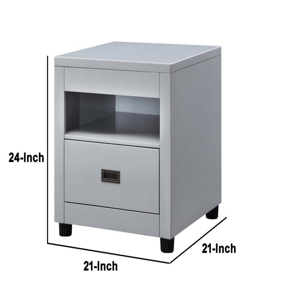 Benjara Transitional Style Wooden End Table with 1 Drawer, Gray And Black