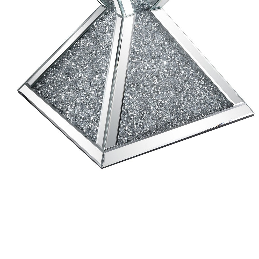 Benjara Sparkling End Table with Faux Diamonds Inlay , Silver And Clear