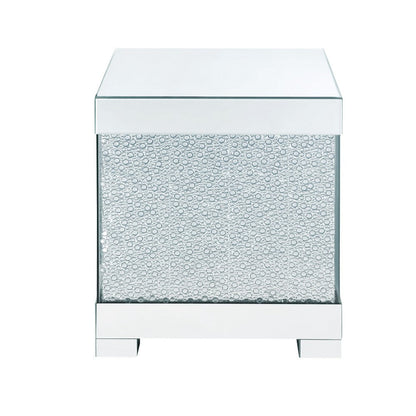 Benjara Contemporary Square Wooden End Table with Faux Crystal Inlays, Silver