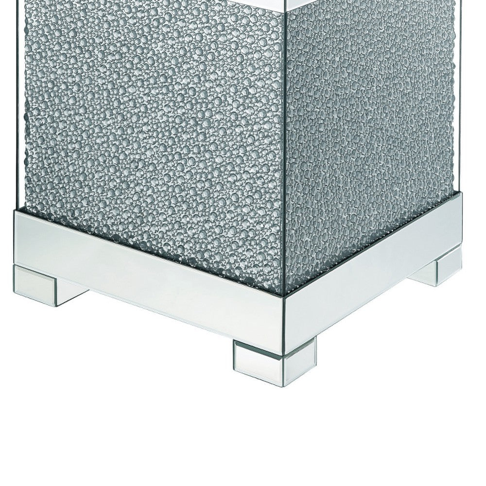 Benjara Contemporary Square Wooden End Table with Faux Crystal Inlays, Silver