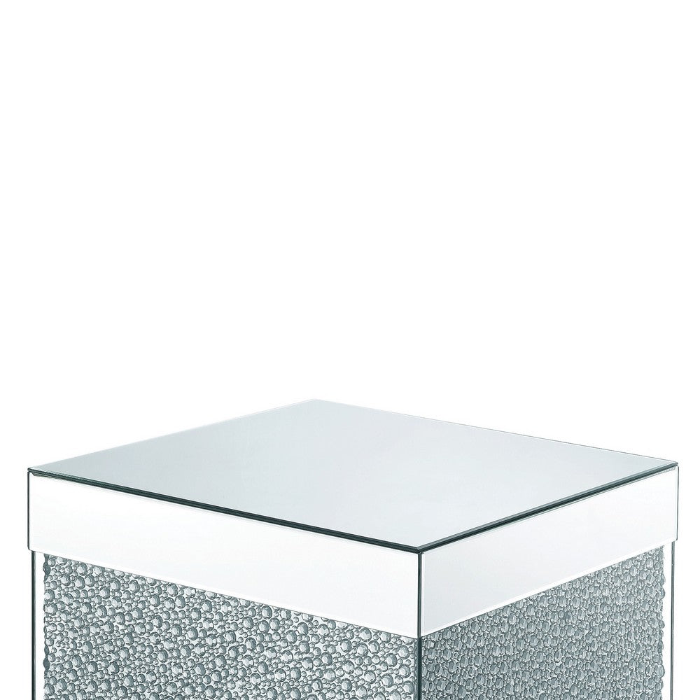Benjara Contemporary Square Wooden End Table with Faux Crystal Inlays, Silver