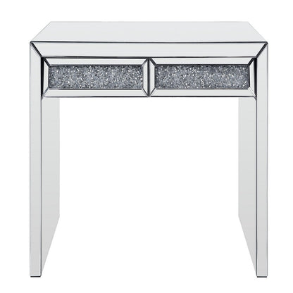 Benjara Console Table with Two Storage Drawers And Faux Diamond Inlay, Silver