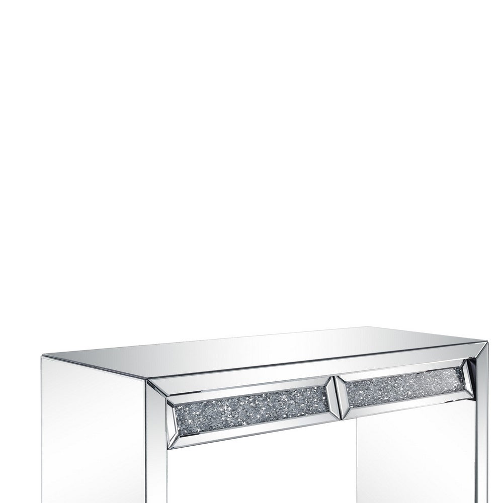 Benjara Console Table with Two Storage Drawers And Faux Diamond Inlay, Silver