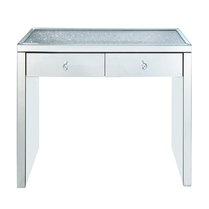 Benjara Wooden Console Table with 2 Storage Drawers And Faux Diamond Inlay, Silver