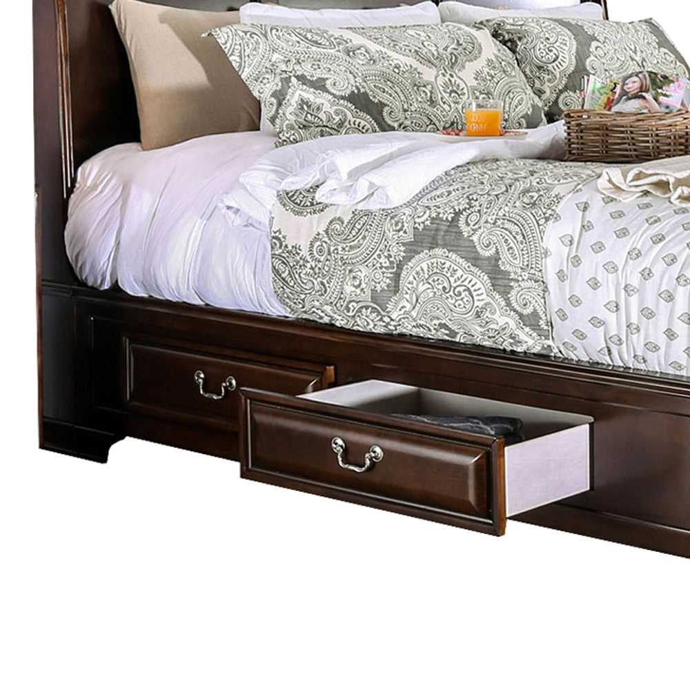 Benjara Wooden Queen Size Bed with Spacious Storage Drawers, Brown