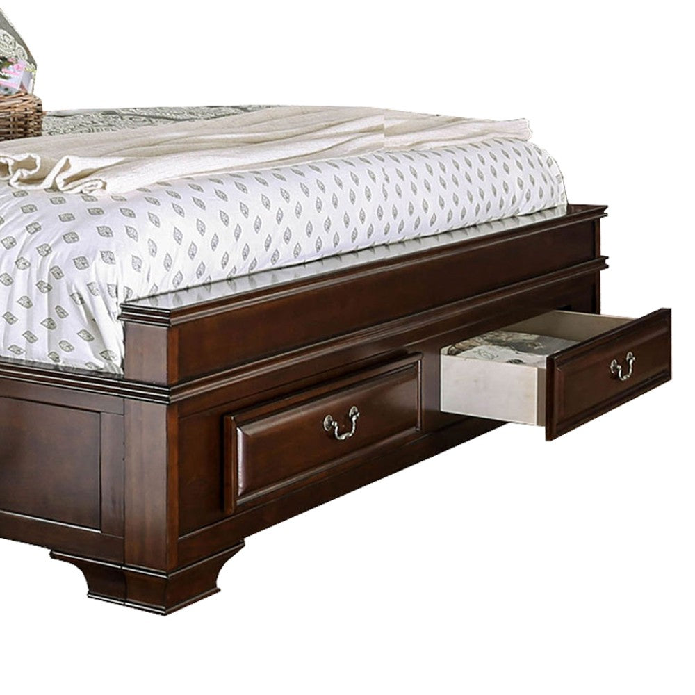 Benjara Wooden Queen Size Bed with Spacious Storage Drawers, Brown