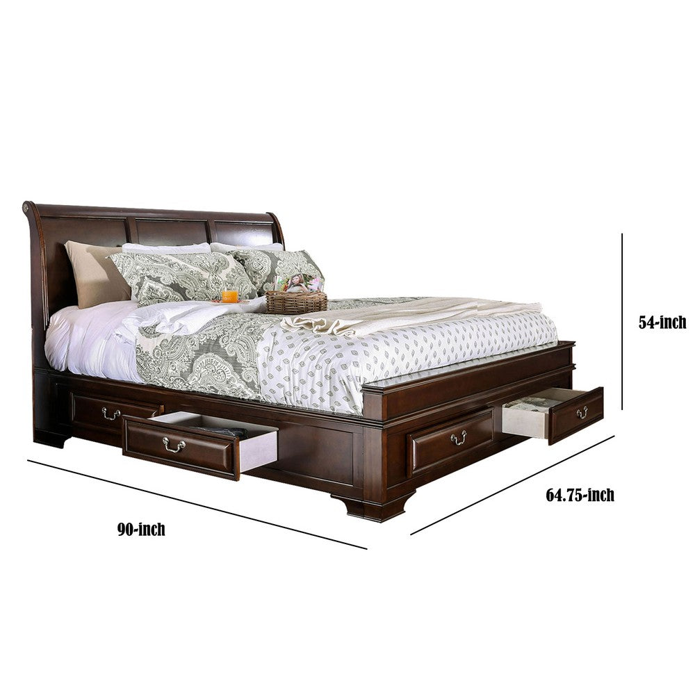 Benjara Wooden Queen Size Bed with Spacious Storage Drawers, Brown