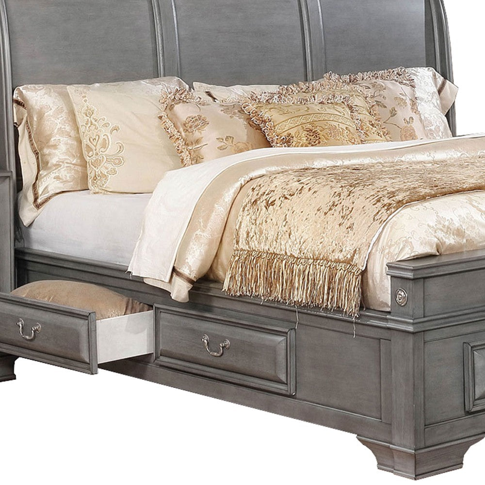 Benjara Wooden Queen Size Bed with Spacious Storage Drawers, Gray