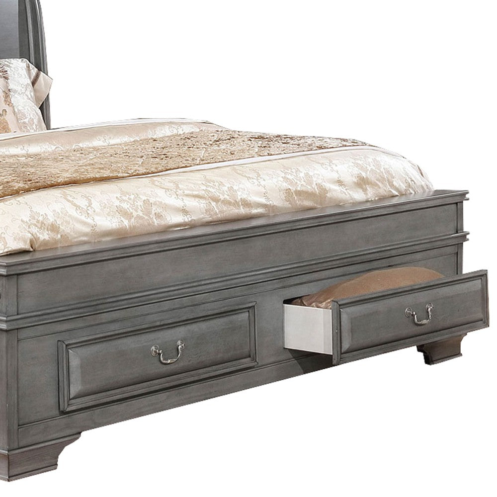 Benjara Wooden Queen Size Bed with Spacious Storage Drawers, Gray