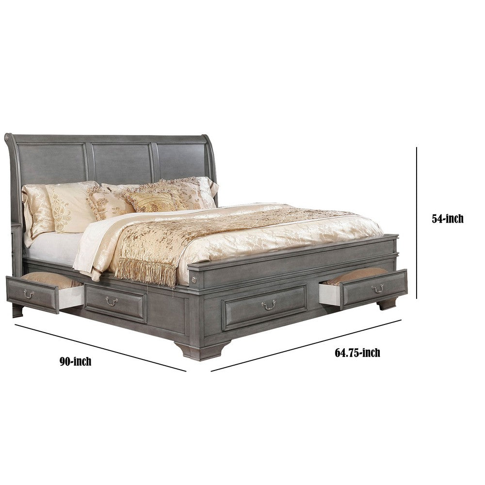 Benjara Wooden Queen Size Bed with Spacious Storage Drawers, Gray