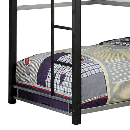 Benjara 3 Tier Industrial Style Twin Bunk Bed with Corner Design, Black And Gray