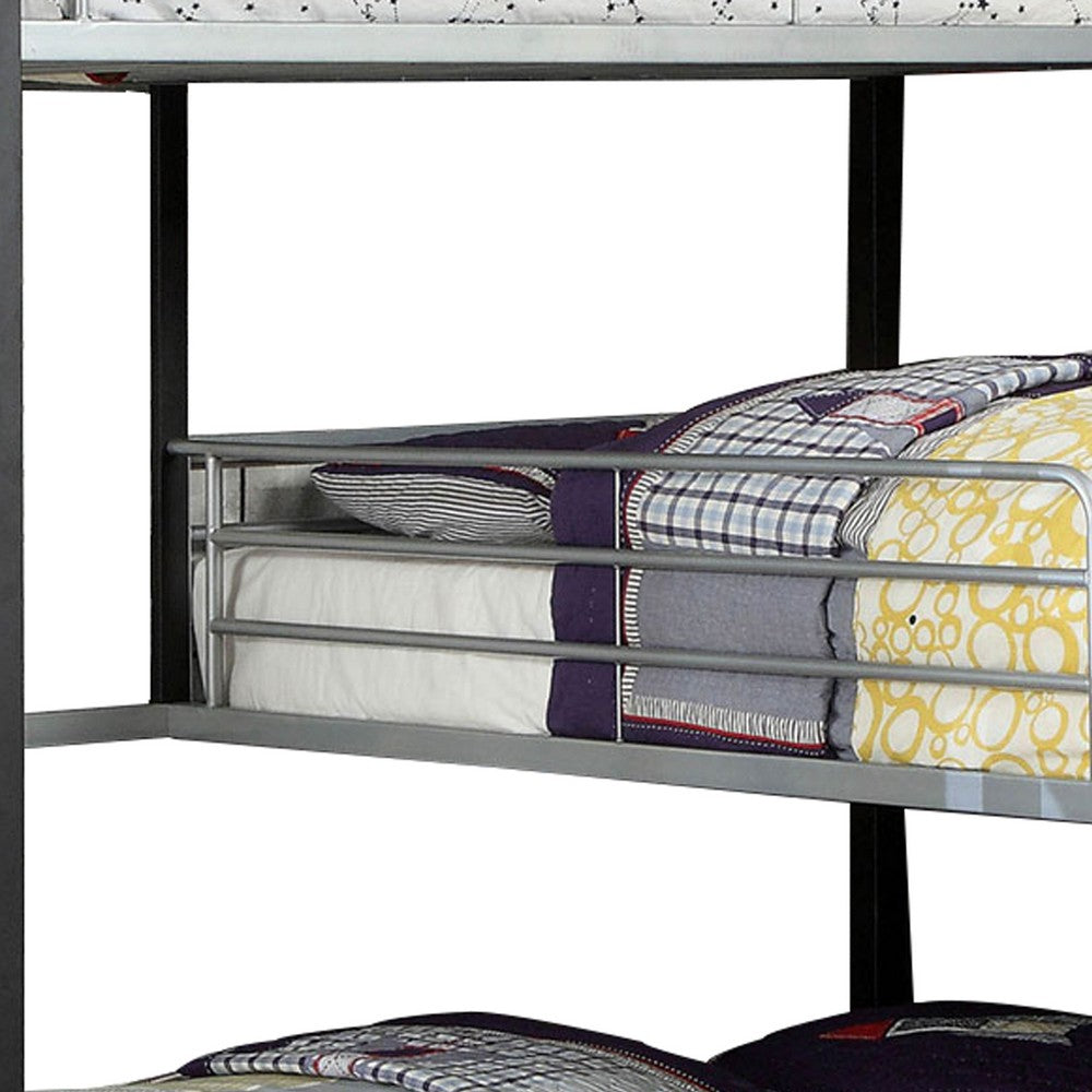 Benjara 3 Tier Industrial Style Twin Bunk Bed with Corner Design, Black And Gray