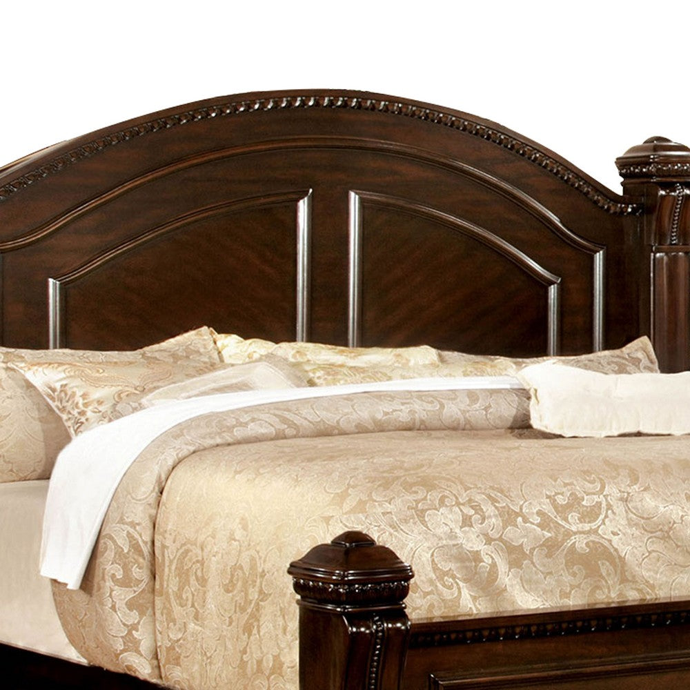 Benjara Wooden Queen Size Bed with Intricate Trimmed Headboard, Brown