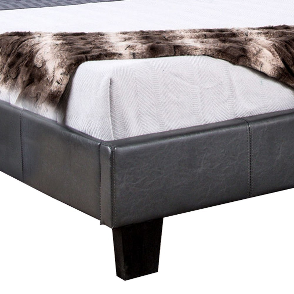 Benjara Faux Leather Upholstered Twin Bed with Vertical Stitched Details, Gray