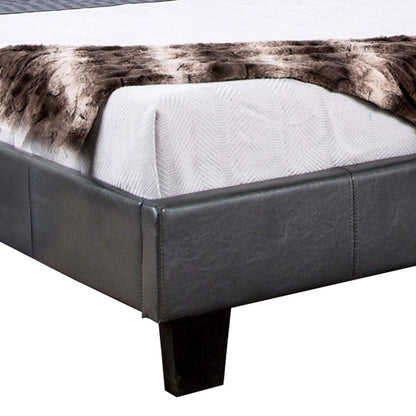 Benjara Faux Leather Upholstered Twin Bed with Vertical Stitched Details, Gray