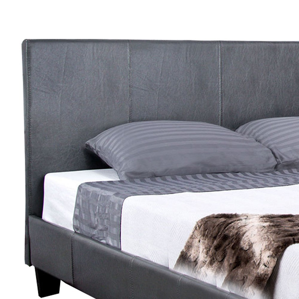 Benjara Faux Leather Upholstered Twin Bed with Vertical Stitched Details, Gray