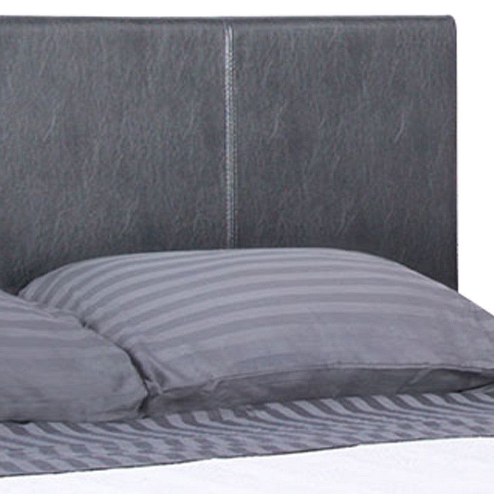Benjara Faux Leather Upholstered Twin Bed with Vertical Stitched Details, Gray