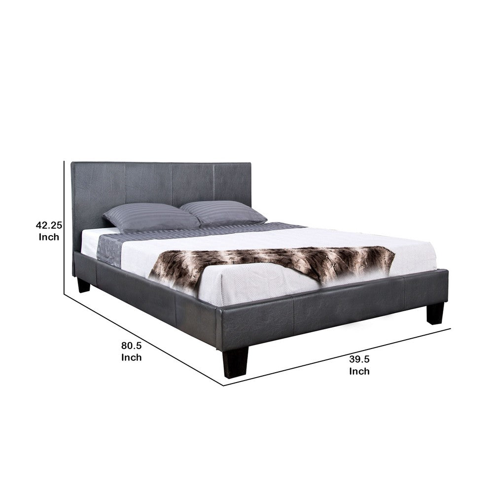 Benjara Faux Leather Upholstered Twin Bed with Vertical Stitched Details, Gray