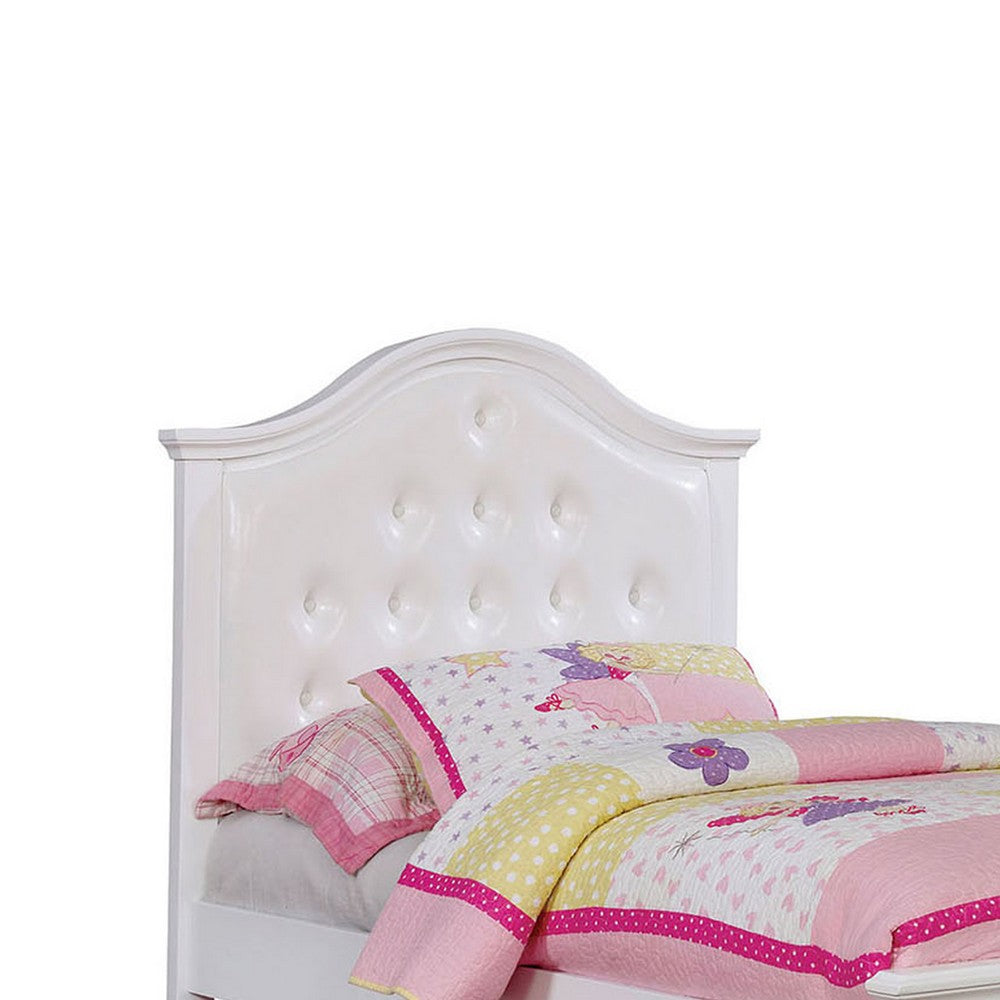 Benjara Wooden Twin Size Bed with Camelback Design Headboard And Turned Legs, White