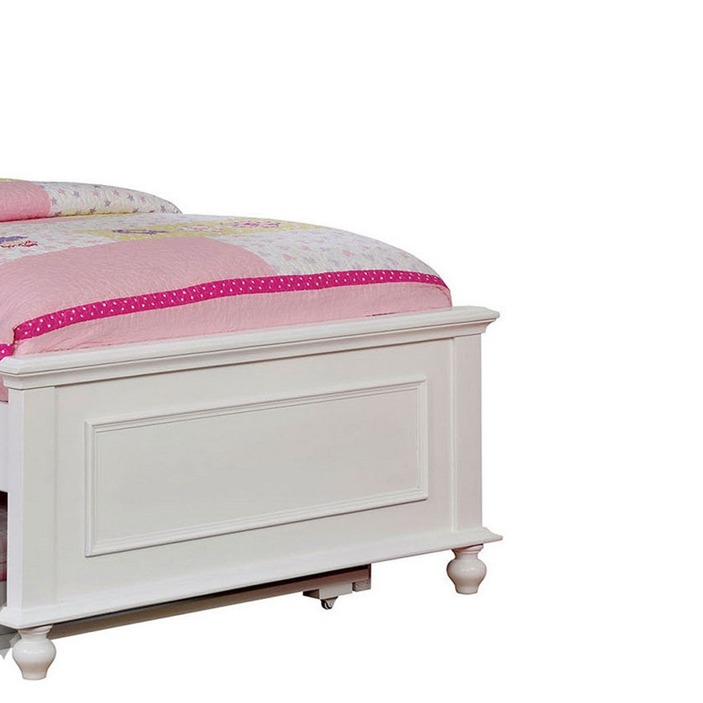 Benjara Wooden Twin Size Bed with Camelback Design Headboard And Turned Legs, White