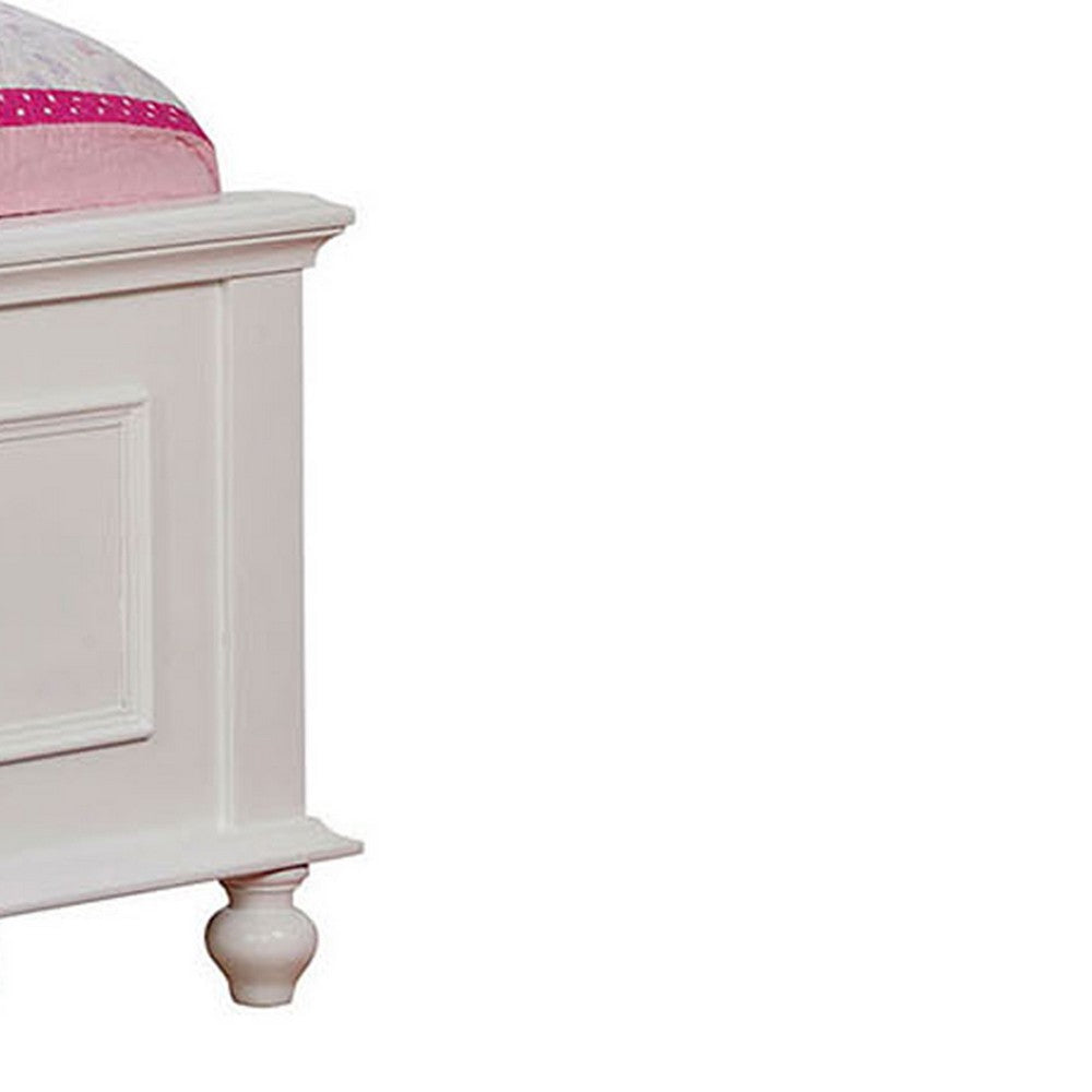 Benjara Wooden Twin Size Bed with Camelback Design Headboard And Turned Legs, White