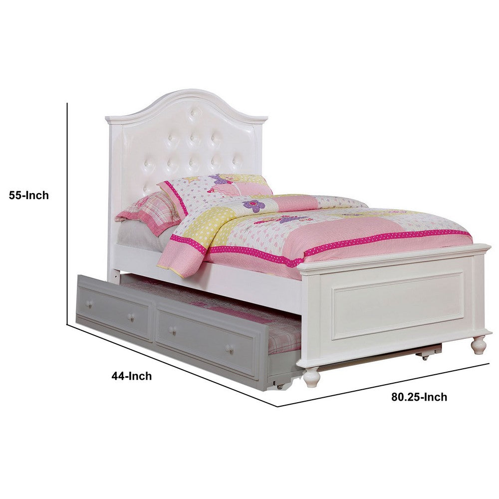 Benjara Wooden Twin Size Bed with Camelback Design Headboard And Turned Legs, White