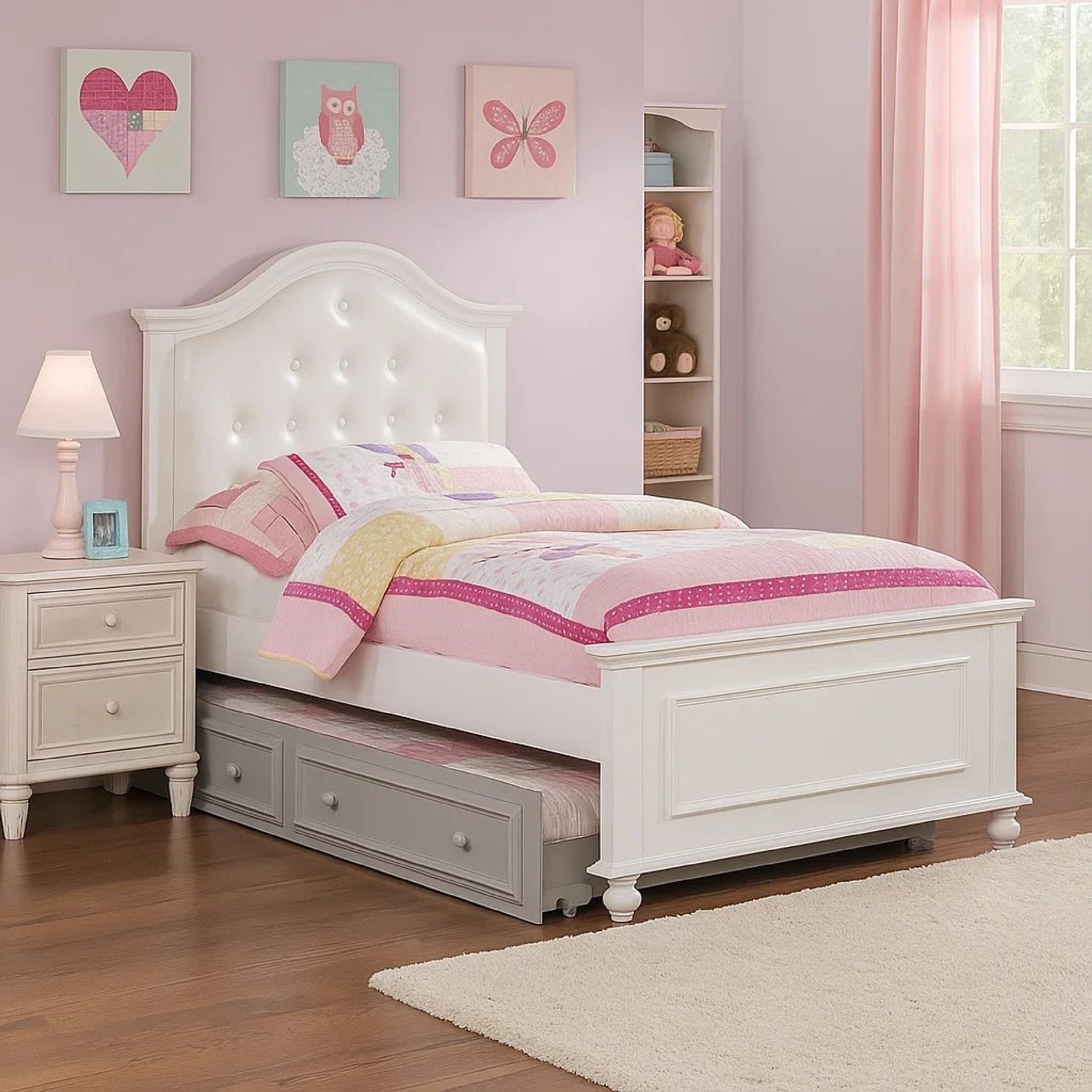 Benjara Wooden Twin Size Bed with Camelback Design Headboard And Turned Legs, White