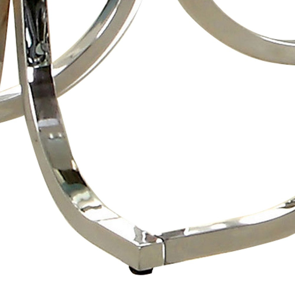 Benjara Modern End Table with Glass Top And Curved Chrome Legs, Silver And Clear