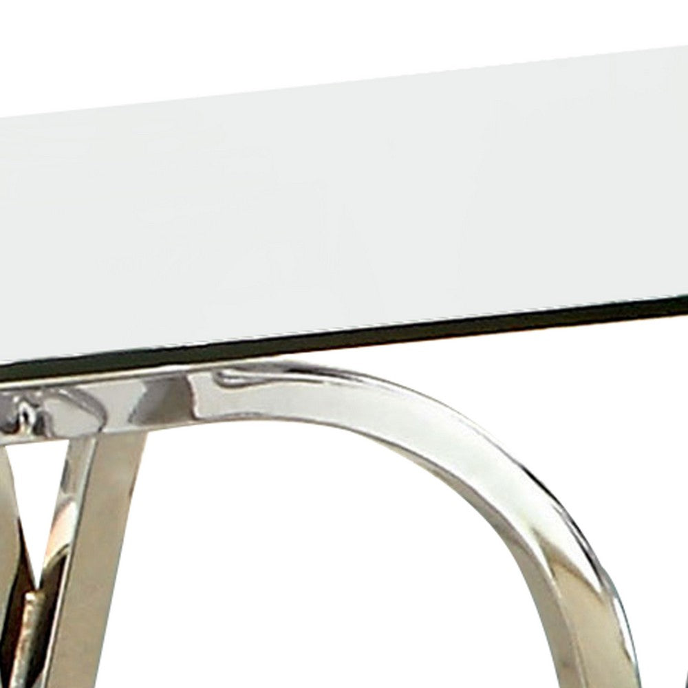 Benjara Modern End Table with Glass Top And Curved Chrome Legs, Silver And Clear