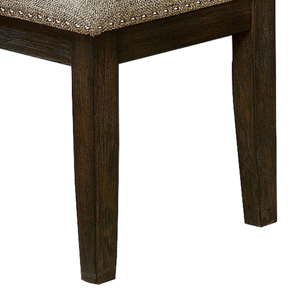 Benjara Fabric Upholstered Bench with Nailhead Trim And Tapered Legs, Gray And Espresso