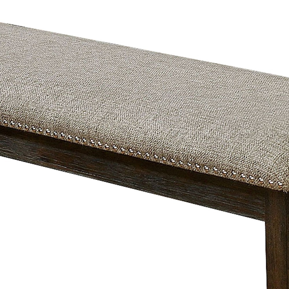 Benjara Fabric Upholstered Bench with Nailhead Trim And Tapered Legs, Gray And Espresso