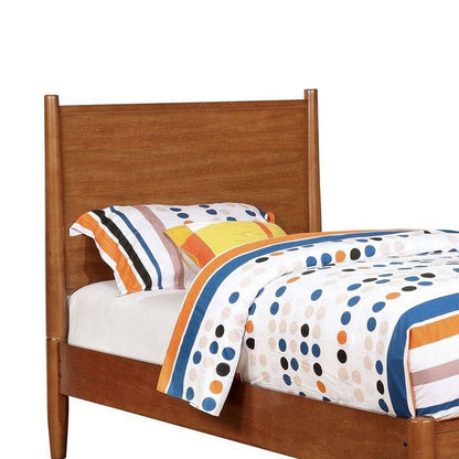 Benjara Wooden Transitional Twin Bed With Round Tapered Legs, Oak Brown