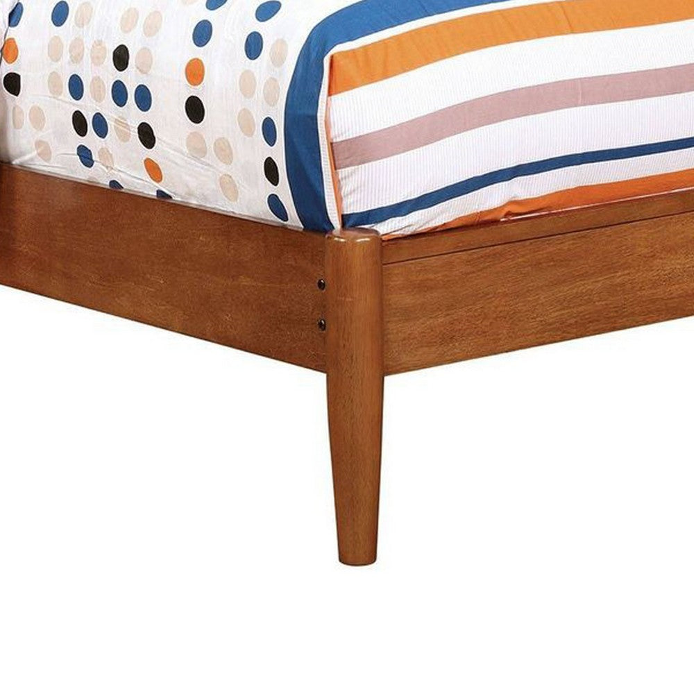 Benjara Wooden Transitional Twin Bed With Round Tapered Legs, Oak Brown