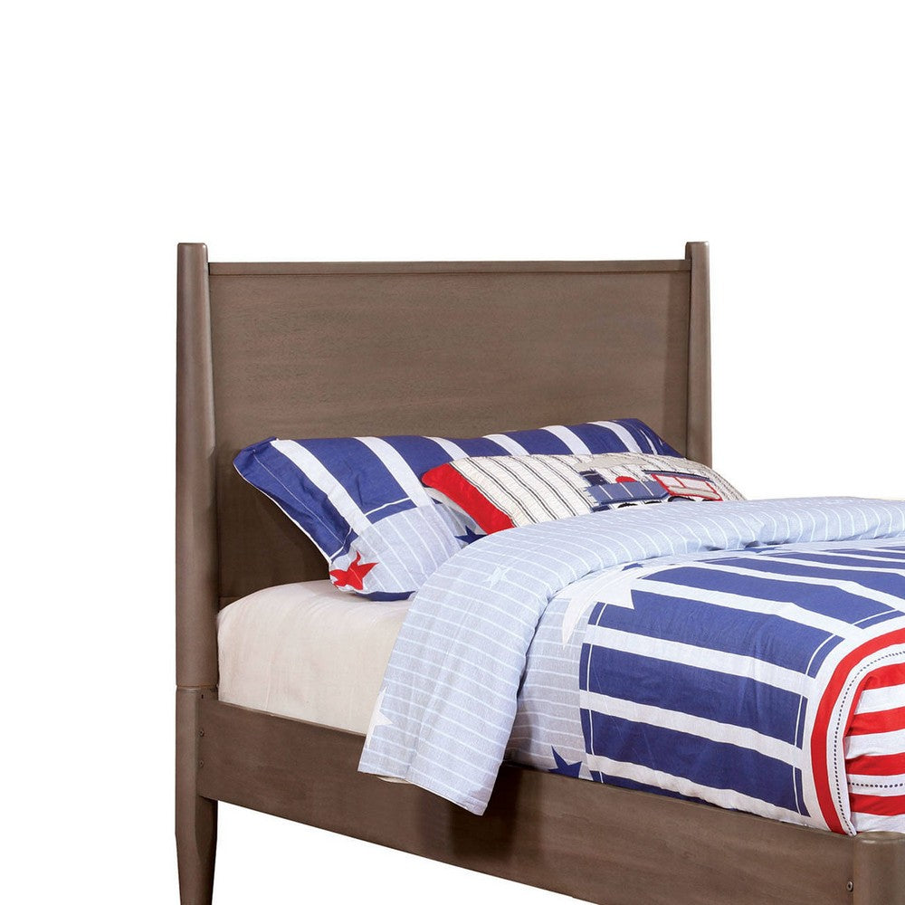 Benjara Wooden Transitional Twin Bed With Round Tapered Legs, Gray