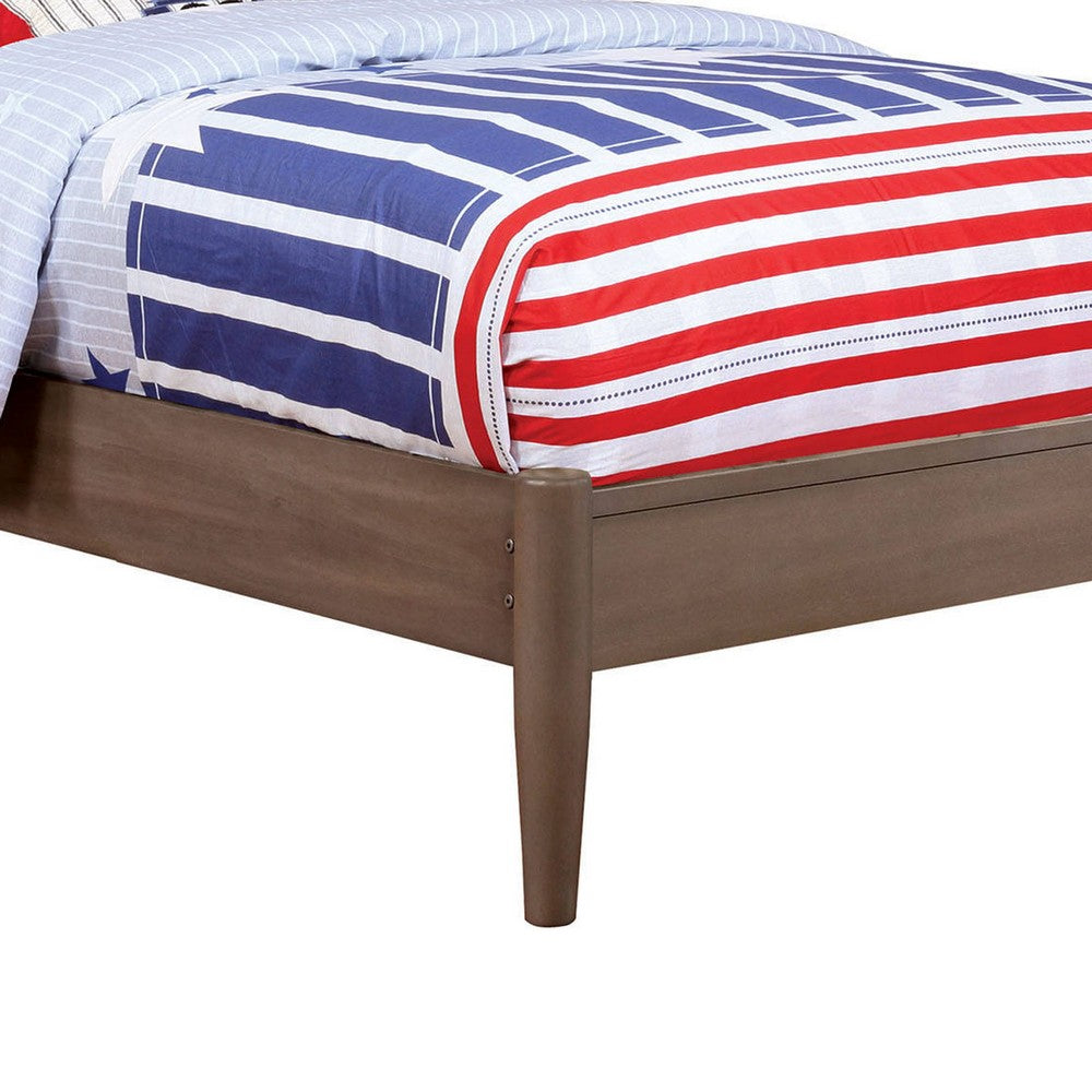 Benjara Wooden Transitional Twin Bed With Round Tapered Legs, Gray