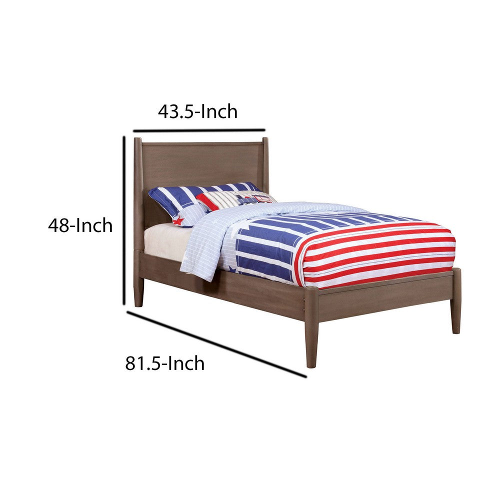 Benjara Wooden Transitional Twin Bed With Round Tapered Legs, Gray