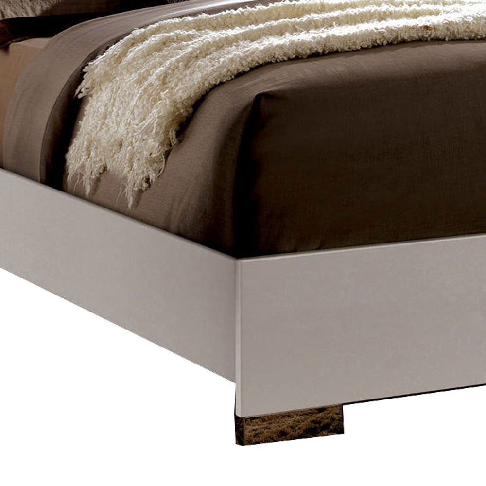 Benjara Contemporary Full Bed with LED Trim And Lacquer Coating, White And Gray