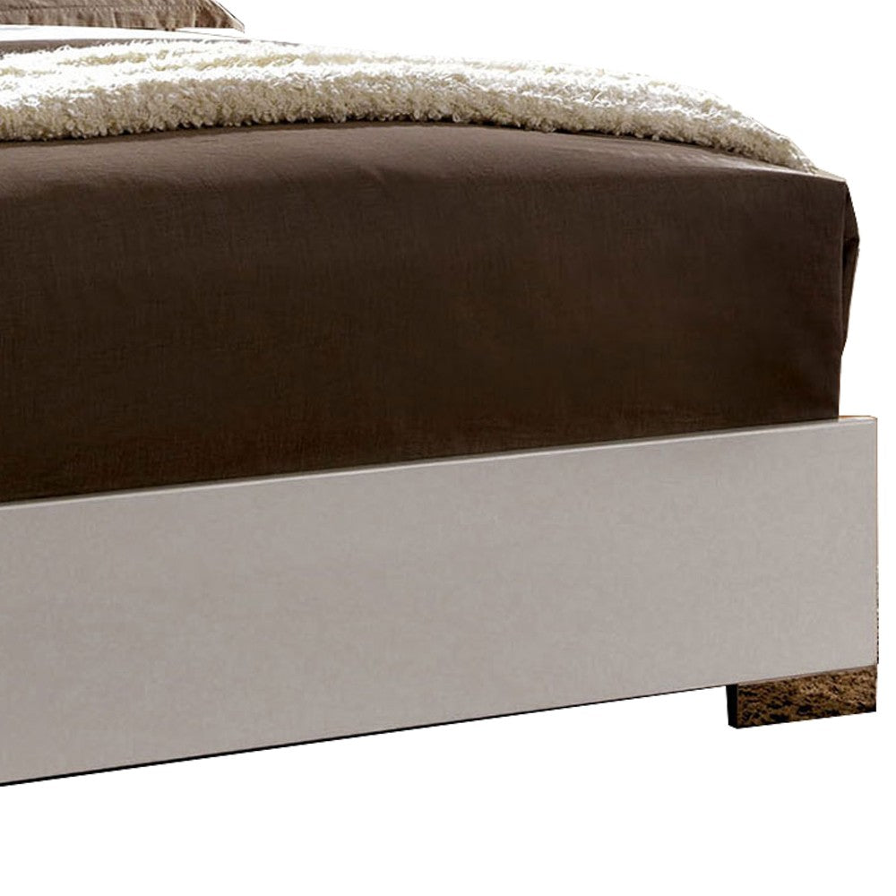 Benjara Contemporary Full Bed with LED Trim And Lacquer Coating, White And Gray