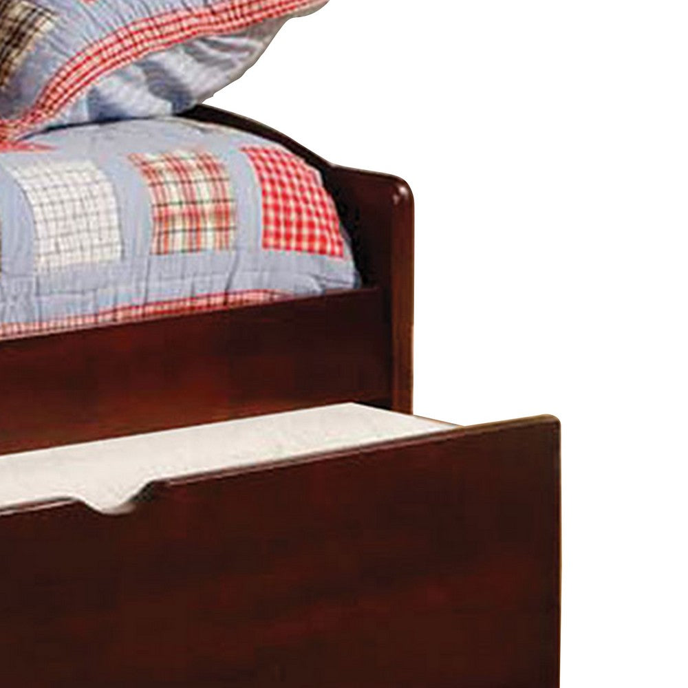 Benjara Transitional Wooden Trundle Bed with Bottom Pull Out Bedding, Brown