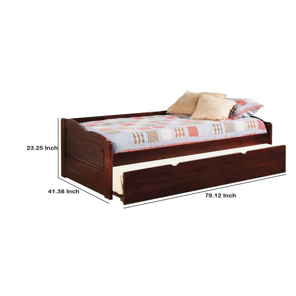 Benjara Transitional Wooden Trundle Bed with Bottom Pull Out Bedding, Brown