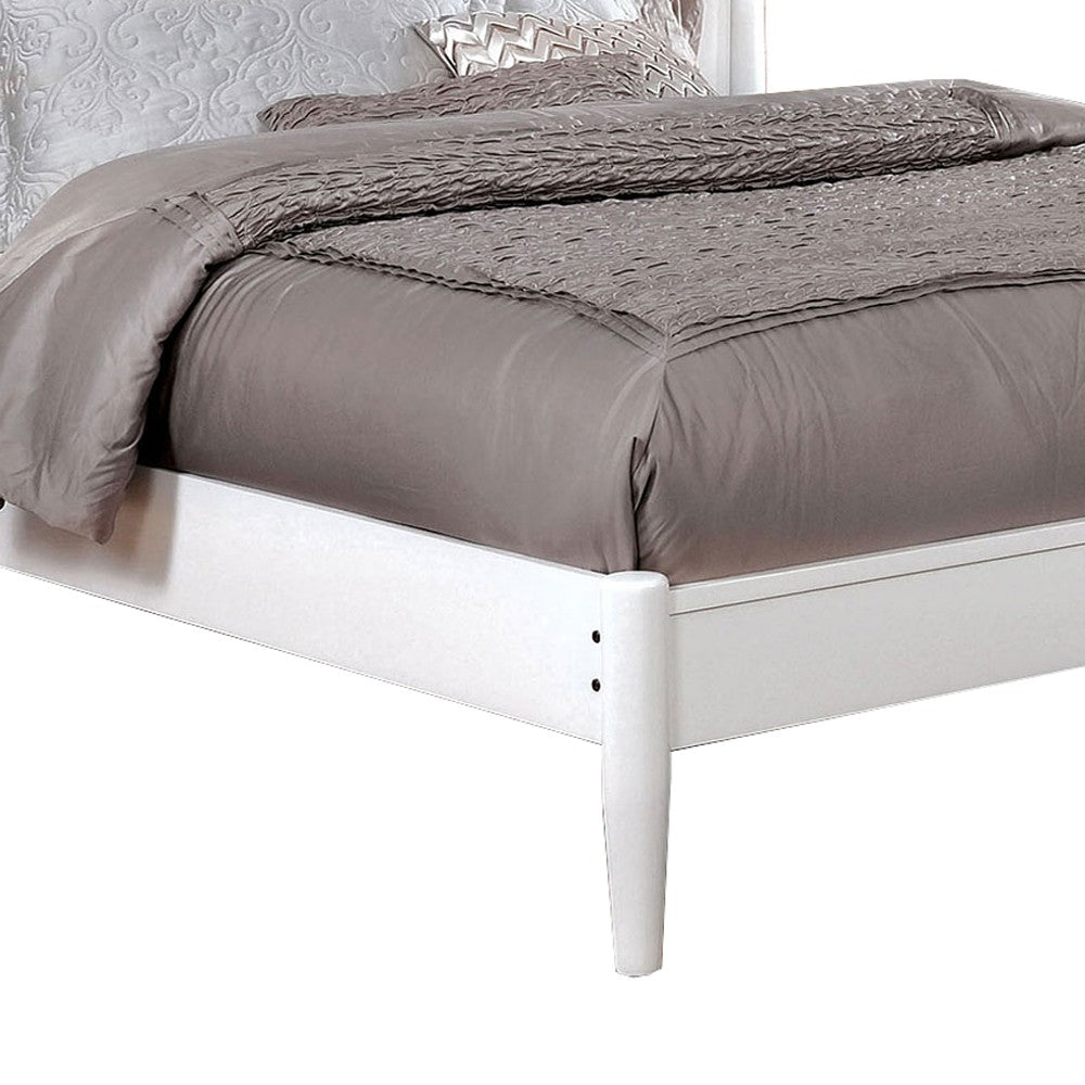 Benjara Transitional Wooden Full Bed with Round Tapered Legs And Headboard, White