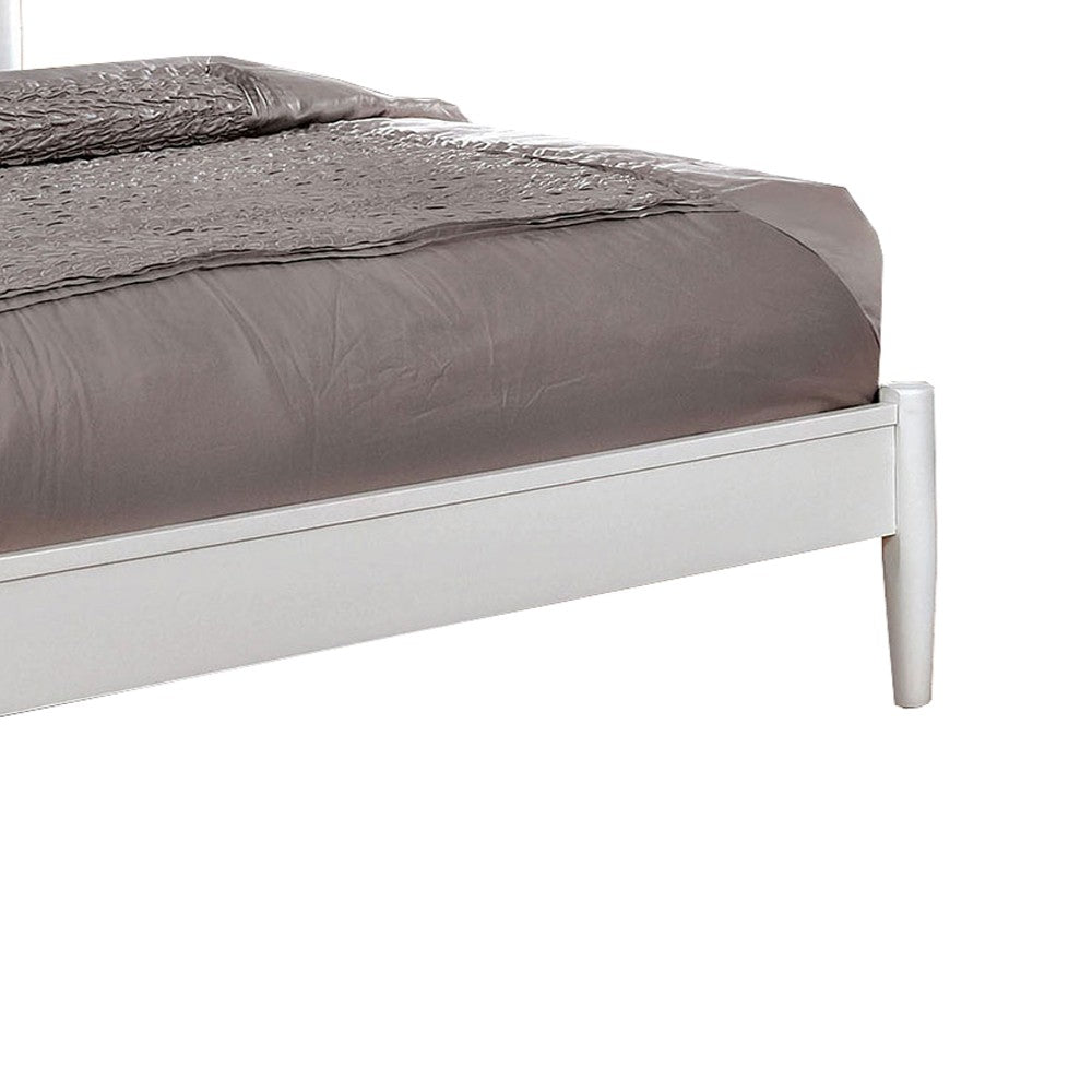 Benjara Transitional Wooden Full Bed with Round Tapered Legs And Headboard, White