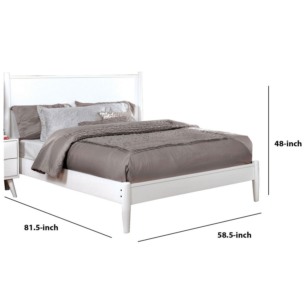Benjara Transitional Wooden Full Bed with Round Tapered Legs And Headboard, White