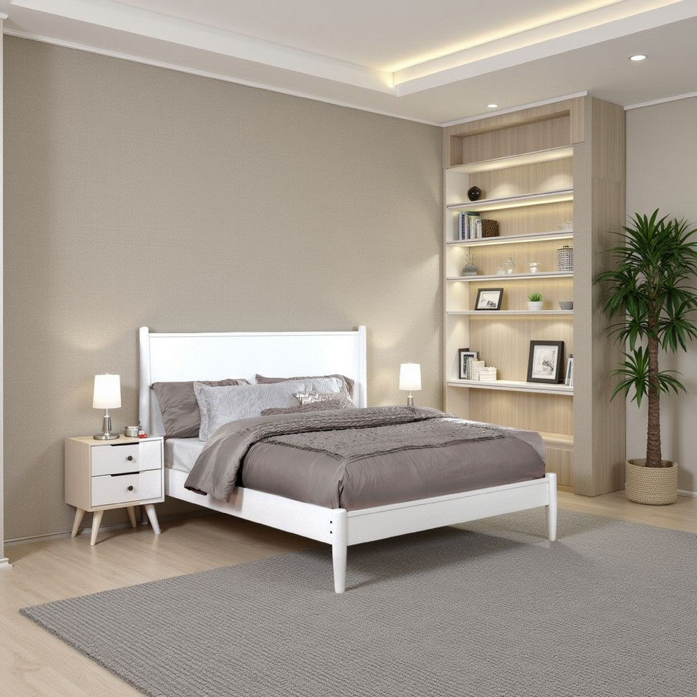 Benjara Transitional Wooden Full Bed with Round Tapered Legs And Headboard, White