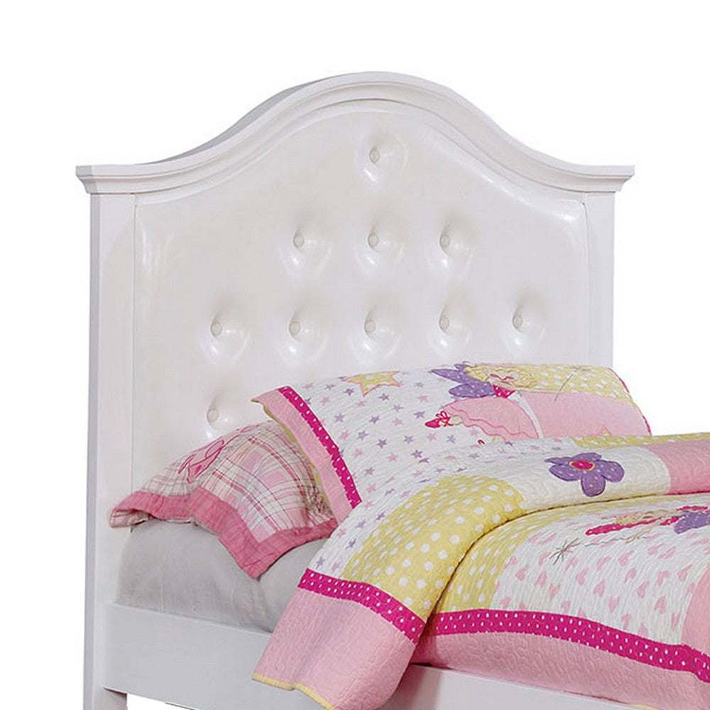 Benjara Traditional Style Full Bed with Button Tufted Camelback Headboard, White