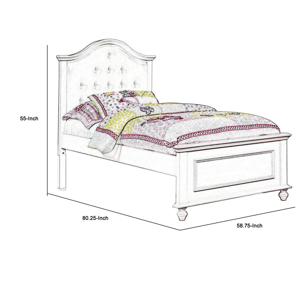 Benjara Traditional Style Full Bed with Button Tufted Camelback Headboard, White